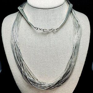 VTG Sterling Silver 925 20 Strand Liquid Silver Bead Necklace Hook Clasp 24"